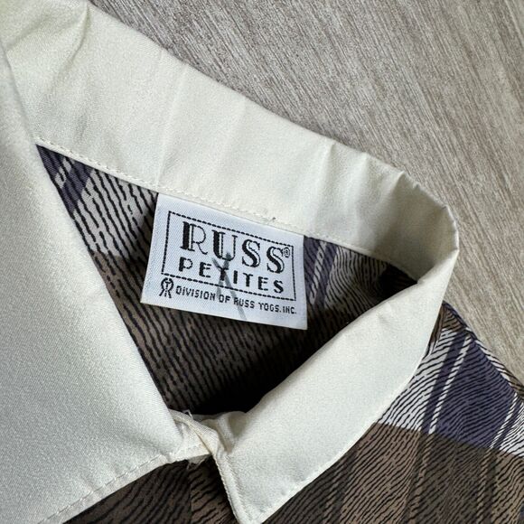 Vintage Women's Russ Petites 80s Button Up Preppy Plaid Purple M Long Sleeve - Picture 3 of 7